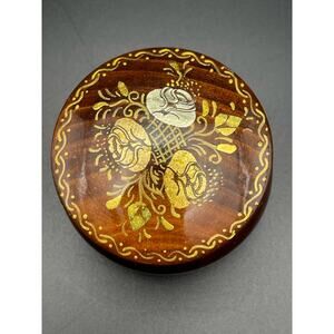 Round Gold/silver Rose Wooden Trinket Box